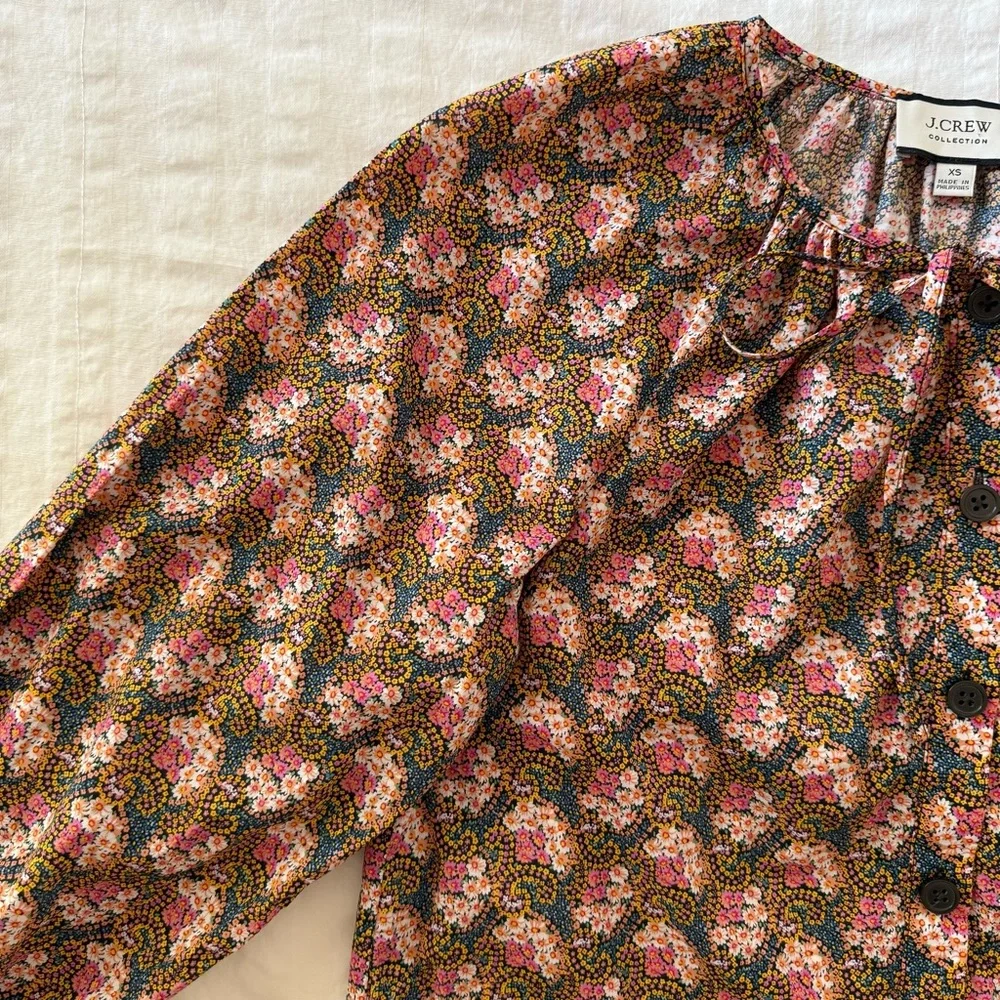J. Crew Collection Tie-Sleeve Button-Front Top in Ratti Prism Floral - Picture 10 of 17